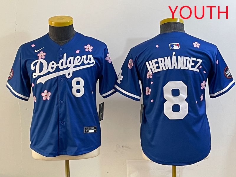 Youth Los Angeles Dodgers #8 Hernandez Blue Sakura Edition 2025 Nike MLB Jersey style 2->youth mlb jersey->Youth Jersey